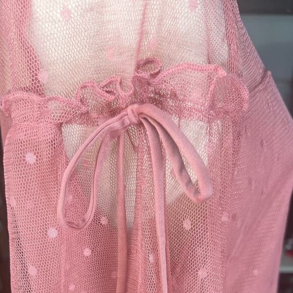 Emma & Olive Swiss Dot Mesh Overlay Top Sweetheart Neck Bell Sleeve Pink size XL - Picture 4 of 11
